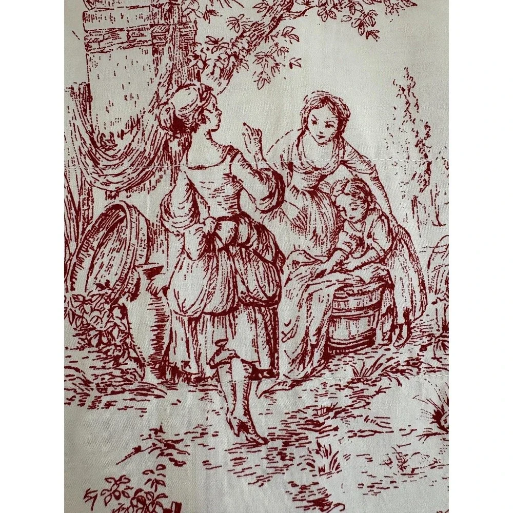 Vintage Red Toile Valance Set of 3 French Country Scenic Cotton Window Treatment